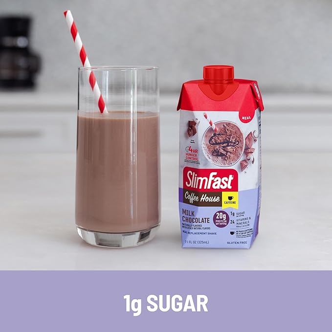 SlimFast Protein Shake, NEW Milk Chocolate- 20g Protein, Meal Replacement Shake Ready to Drink, High Protein with Low Carb and Low Sugar, 24 Vitamins and Minerals, 11 Fl Oz (Pack of 12)
