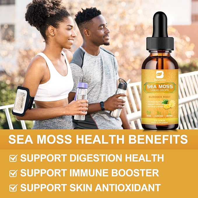 Sea Moss Liquid Drops - Organic Irish Sea Moss Gel with Spirulina, Bladderwrack, Burdock Root, Seamoss Gel Supplement for Immune, Joint, Detox Cleanse & Digestion Support - 2 Fl Oz, Vegan