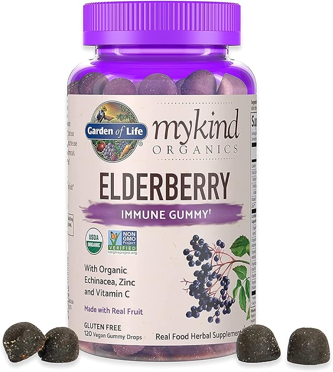 Garden of Life Organics Plant-Based Elderberry Immune Syrup 6.59 fl oz & Organics Elderberry Gummies for Adults & Kids
