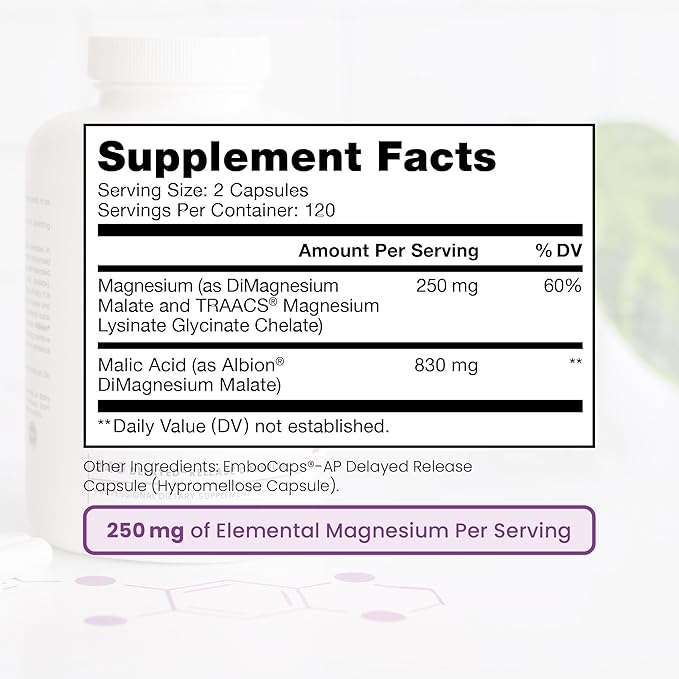 Pure TheraPro Rx Optimum Magnesium Lysinate Glycinate & Di-Magnesium Malate, Made in USA | 4 Month Supply | Chelated for Maximum Absorption, Supports Bone Health & Energy, 240 Count