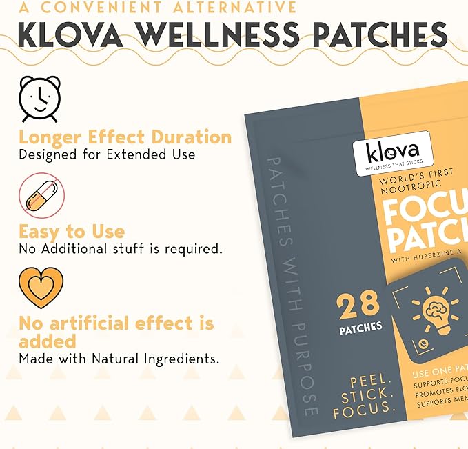 Klova Wellness Patches | Ditch The Pills, Gummies & Tablets Patches are Highly Absorbable and Last Up to 8 Hours (Nootropic Focus Patch)