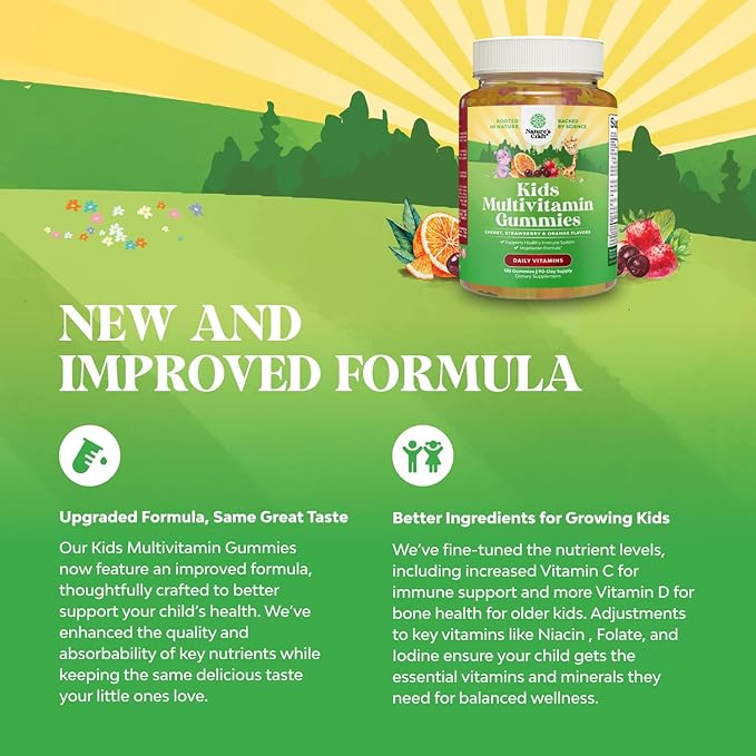 Plant Based Kids Multivitamin Gummies - Multivitamin for Kids Immunity Support Gummies with Vitamins A C D3 E B and Zinc Gelatin and Gluten Free Non-GMO Vitamins Gummy Formula 180ct