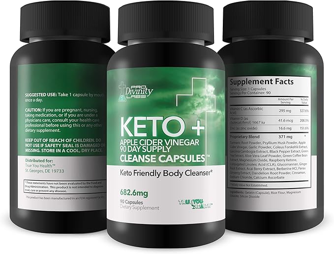 Pro Divinity Labs Keto + Apple Cider Vinegar 90 Day Supply Cleanse Capsules - Keto Friendly Body Cleanser to Promote Overall Health - Premium Antioxidant & Fiber Support for Digestive & Immune Health
