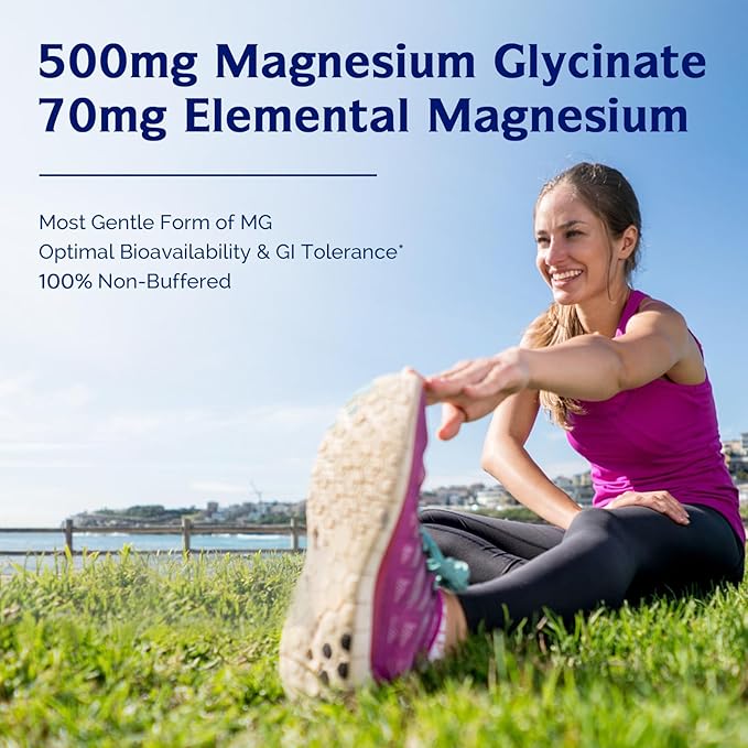 Innate Vitality Magnesium Glycinate 500mg | 70mg Elemental Magnesium Supplement- High Absorption, Non Buffered, Non-GMO & No Gluten - Nerve, Bone & Heart Health - 60 Vegan Capsules Magnesio