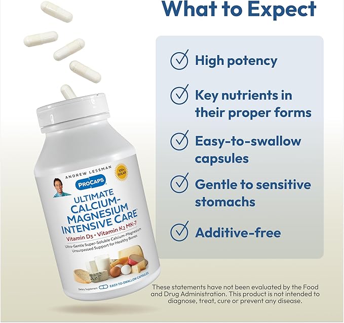 ANDREW LESSMAN Ultimate Calcium-Magnesium Intensive Care with Vitamin D3 & K2 MK7-120 mcg - 720 Capsules – Bone and Skeleton Health Essentials. Gentle, Easy to Swallow, Super Soluble. No Additives