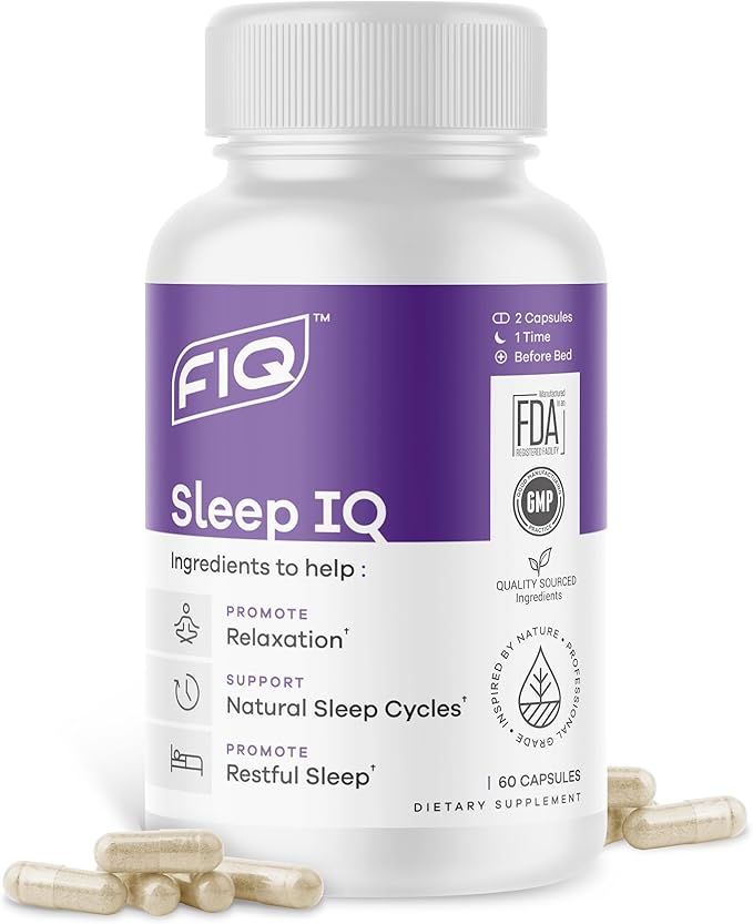 FIQ - Sleep IQ - Sleep Aid - Magnesium Supplement with 5 mg Melatonin, Lemon Balm, & Valerian Root - 60 Capsules