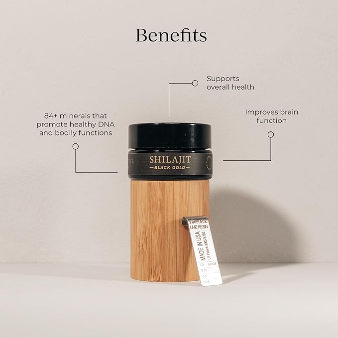 CYMBIOTIKA Pure Himalayan Shilajit Resin with Elemental Gold, Fulvic Acid, 84+ Trace Minerals, Digestive & Immune Supplement to Support Focus & Energy, Overall Health, High Potency, Vegan, 15g Jar