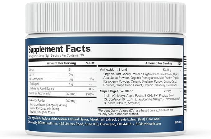 BIOHM Super Kids Superfood Powder Plus Probiotics, (5.3 Oz, 30 Servings) Delicious Berry Blast, Antioxidants, Omega 3 & Vitamin C, Non-GMO, Dairy Free, No Artificial Ingredients, Vegetarian, Ages 4+