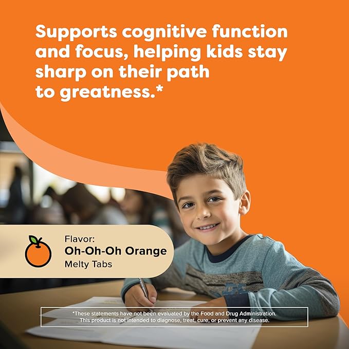 Renzo's Bright & Brainy Vitamin B6, Dissolving Kids Vitamin B6, 60 Sugar-Free Melty Tabs, Oh Oh Oh Orange Flavored