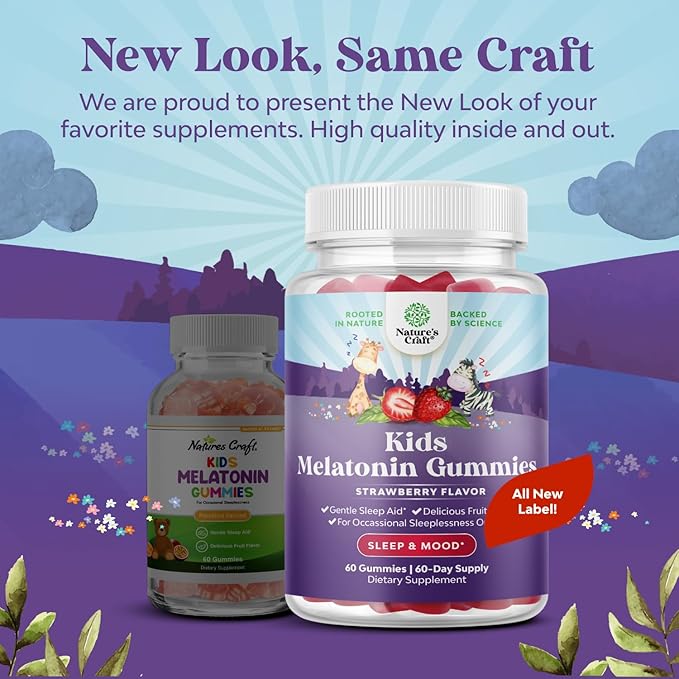 Natures Craft Melatonin Gummies for Kids Sleep Support - Hassle-Free Kids Melatonin Gummies for Mood Support - Delicious and Tummy Friendly Gummy 1 Mg Little Ones Non-GMO Gluten Free and Halal