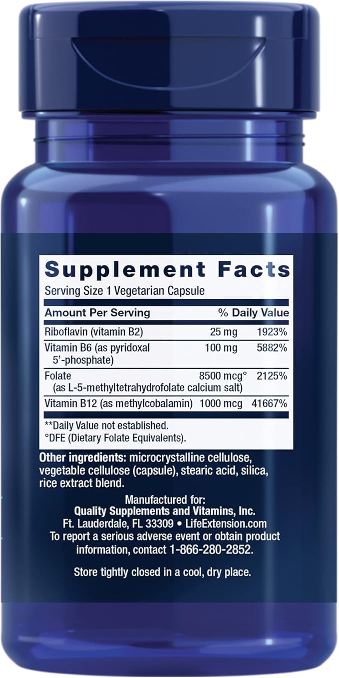 Life Extension Homocysteine Resist - For Heart & Brain, Cognitive Health Support Supplement – Vitamin B2, B6 & B12 + Folate - Once-Daily, Non-GMO, Gluten-Free - 60 Vegetarian Capsules