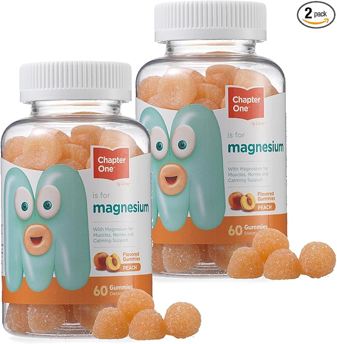 Chapter One Magnesium Gummies, Great Tasting Magnesium for Kids, Calm Kids Magnesium, Magnesium Gummies for Women and Men, Certified Kosher (Peach) (2 Pack)