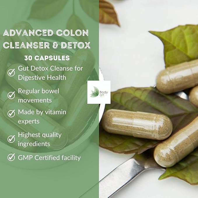 Body Art 15 Day Colon Cleanse Detox - Gut Detox Cleanse for Digestive Health, Gut Cleanse Detox for Women & Men - for Bowel Cleanse, Remove Body Waste, Advanced Colon Cleanser & Detox - 30 Capsules