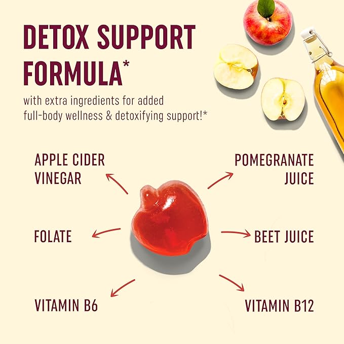 Organic Apple Cider Vinegar Gummies for Digestion, Detox & Immunity & Support with ACV | with The Mother, Vitamin B6, B12 & Folate | Vegan, 500MG | 60 Ct