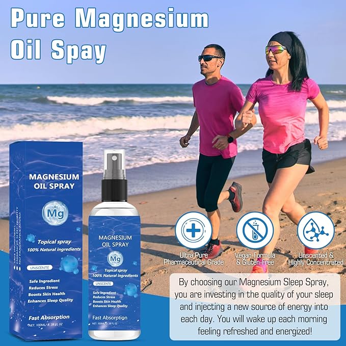 Magnesium Spray, Magnesium Oil Spray, No Unhealthy Trace Minerals - 100% Pure Organic Natural Topical Magnesium Spray, Magical Magnesium Skin Spray for Feet, Body, Sleep & Relaxation (100ml)