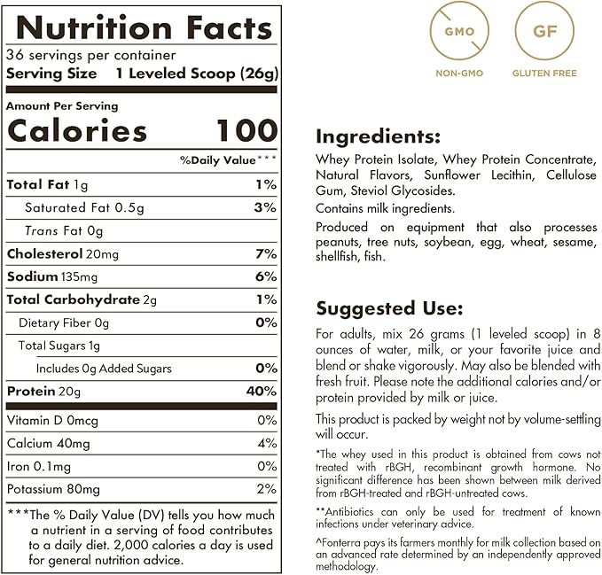 Solgar Grass Fed Whey to Go Protein Powder Vanilla, 2 lb - 20g of Grass-Fed Protein from New Zealand cows - Great Tasting & Mixes Easily - Supports Strength & Recovery -, 36 servings