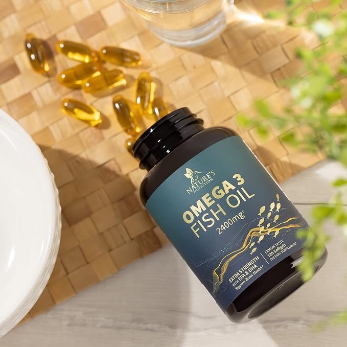 Triple Strength Omega 3 Fish Oil - 2400 mg Natural Omega-3 Supplements Support Brain, Heart & Joint Health with EPA & DHA Essential Fatty Acids - Lemon Flavor, Burpless, Wild Caught - 120 Softgels