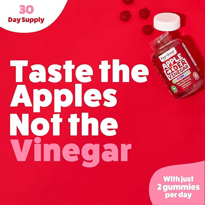Feel Great Vitamin Co. Apple Cider Vinegar Gummies | Contains The Mother | Natural Antioxidant Digestive Support Healthy Nutrient Absorption