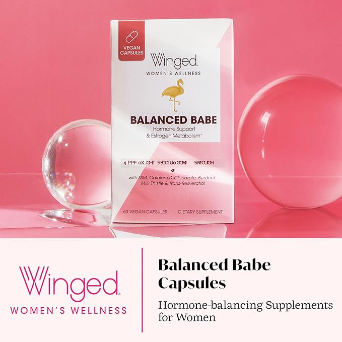 Winged Wellness Balance Babe, Hormone Balance & Estrogen Detox Supplement for Women - 100mg DIM & Calcium D-Glucarate & Milk Thistle for PMS Bloating, Crams, Mood & Hormonal Acne Support - 60 Capsules