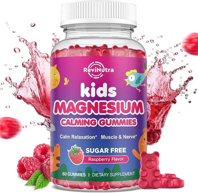 Kids Magnesium Gummies, Magnesium Glycinate, L-Threonate Gummies for Kids & Adults with L-Theanine, Chamomile, Licorice, Vitamin D, B6 for Sleep, Relaxation, Brain & Muscle, Sugar Free Raspberry 60ct