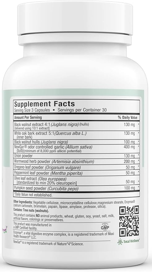 Maxi Health Intestinal Cleanse for Humans - Natural Digestive Colon Gut Flora Body Detox for Women - Gut Cleanse for Men - Bloated Belly Relief with Black Walnut Wormwood Herb (90 Capsules)