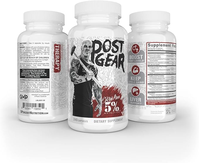 5% Nutrition Rich Piana Post Gear PCT Support Booster | Estrogen Blocker, Aromatase Inhibitor | Post Cycle Therapy Supplement | DAA, DIM, Longjack, Stinging Nettle, Milk Thistle, 240 Capsules