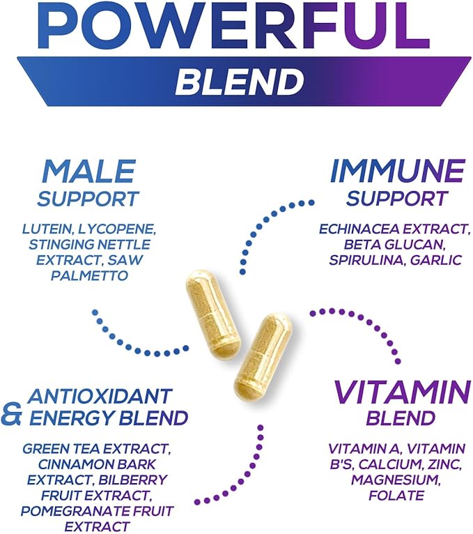 Multivitamin for Men - Mens Multivitamins for Daily Nutritional Support, Men's Multivitamin with Vitamin A, C, D, E, B12, Zinc & More, Immune Health & Energy Support Vitamins Supplement - 60 Capsules