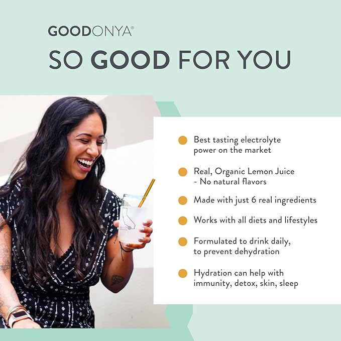 GOODONYA Organic Hydration Electrolyte Powder | Lemon, Coconut Water, Magnesium, Himalayan Pink Salt | Only 1g Sugar, No Artificial Flavors | USDA Organic & Plant-Based | 42 Servings