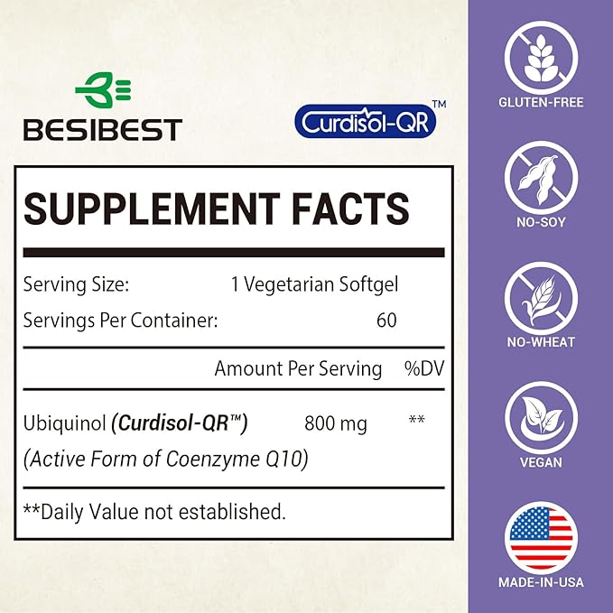 Liposomal Ubiquinol CoQ10 800 MG Softgel, High Absorption CoQ10 Ubiquinol Supplement, Active Coenzyme Q10 800mg, Powerful Antioxidant for Heart & Brain Function, Energy Production, 60 Vegan Softgels