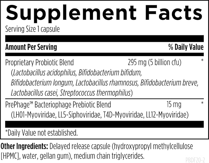 Designs for Health Probiophage DF - Bacteriophage Prebiotic + Probiotic Supplement - Probiotics for Digestion + Immune Support - Dairy Free Pre and Pro Biotics in Delayed Release Capsules (60 Count)