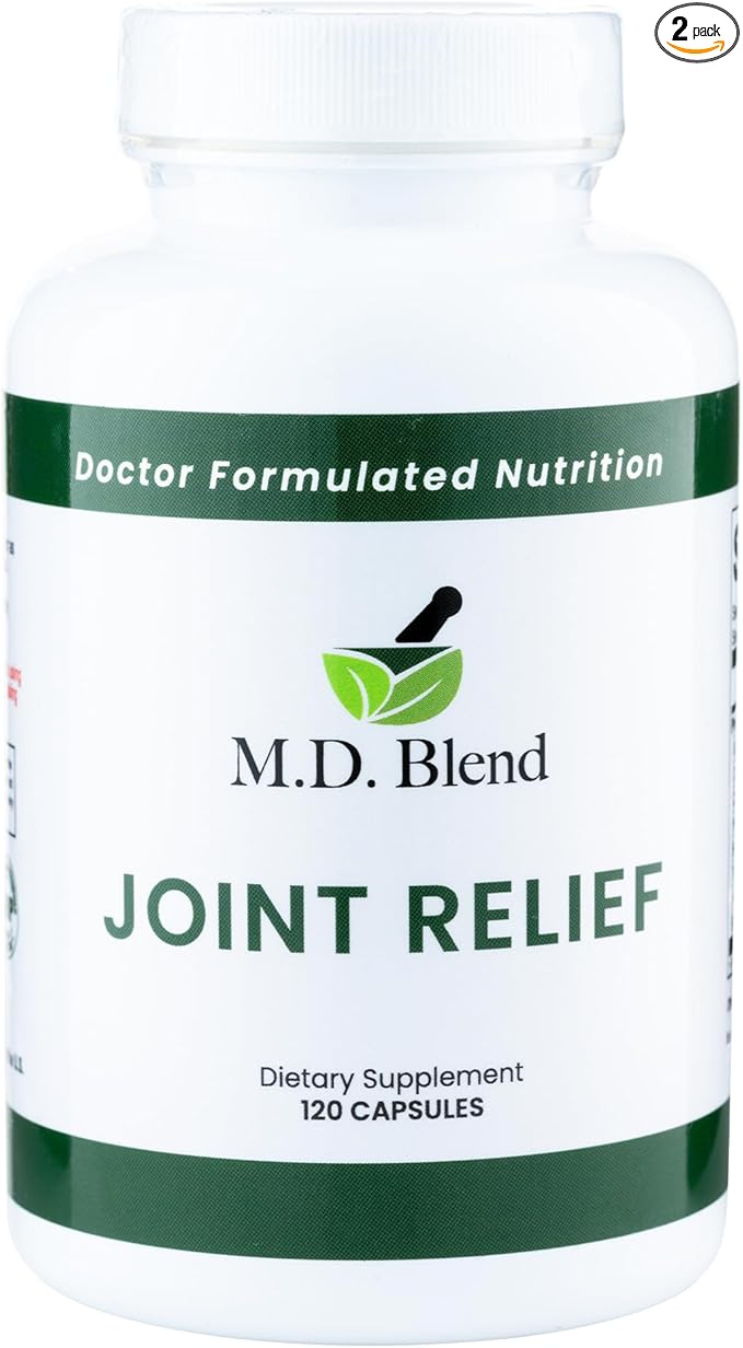 M.D. Joint Relief - Expert Formulated Supplement - Knees, HIPS, Ankles Movement & Mobility - Daily Wellness Blend - Collagen, Hydrolyzed, Glucosamine, BioPerine, Turmeric - 240 Capsules (Pack of 2)