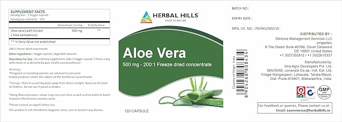 HERBAL HILLS Neem Leaf Powder and Aloe Vera Capsules Freeze Dried Pack of 2 Combo