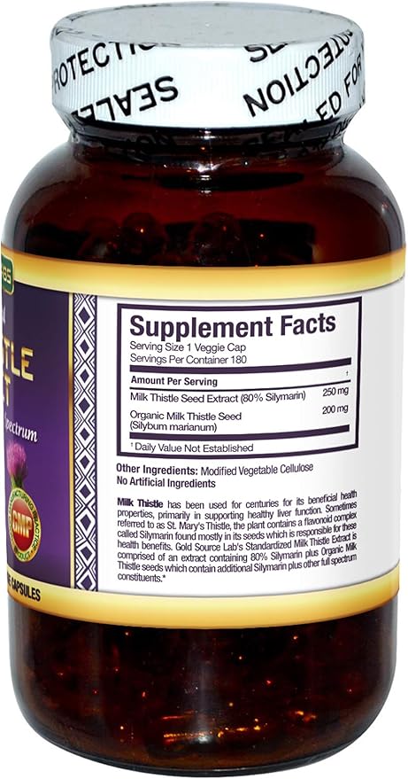 Organic Milk Thistle Capsules, 180 Caps, Pure Milk Thistle Powder Plus 80% Silymarin Extract Standardized Complex, 450 mg, Natural Liver Health Supplement, Immune Boost, Detox and Cleanse