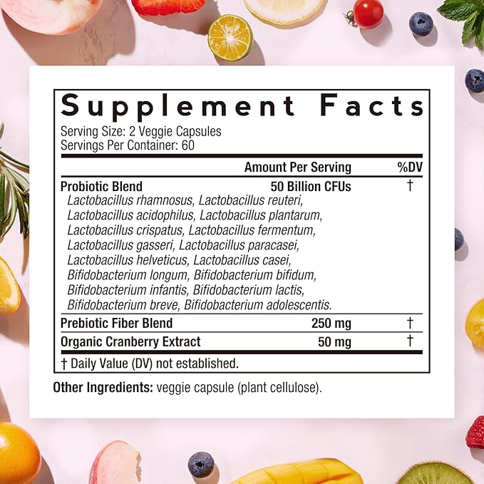 Doctor's Recipes Women’s Probiotic, 120 Caps 50 Billion CFU 16 Strains, with Organic Cranberry, Digestive Immune Vaginal & Urinary Health, Shelf Stable, Delayed Release, No Soy Gluten Dairy