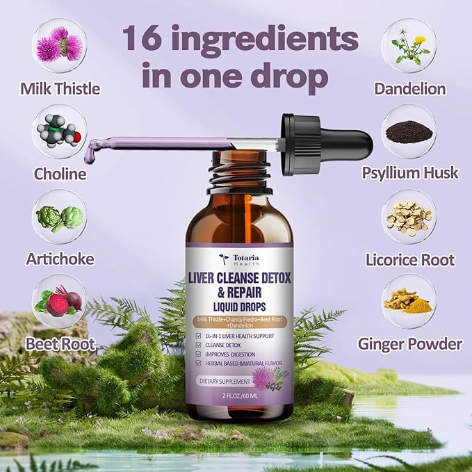 Liver Cleanse Detox & Repair Liquid,1100mg Milk Thistle Supplement Dandelion Root and 16+ Herbs for Liver Support Active Liver Health Formula No Sugar Vegan Non-GMO and All-Natural