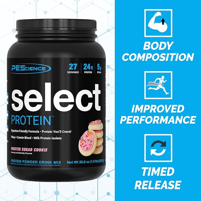 PEScience Select Low Carb Protein Powder, Frosted Sugar Cookie, 27 Serving, Whey and Casein Blend, Keto Friendly, Gluten Free, Best Tasting, Clean Isolate for Women and Men
