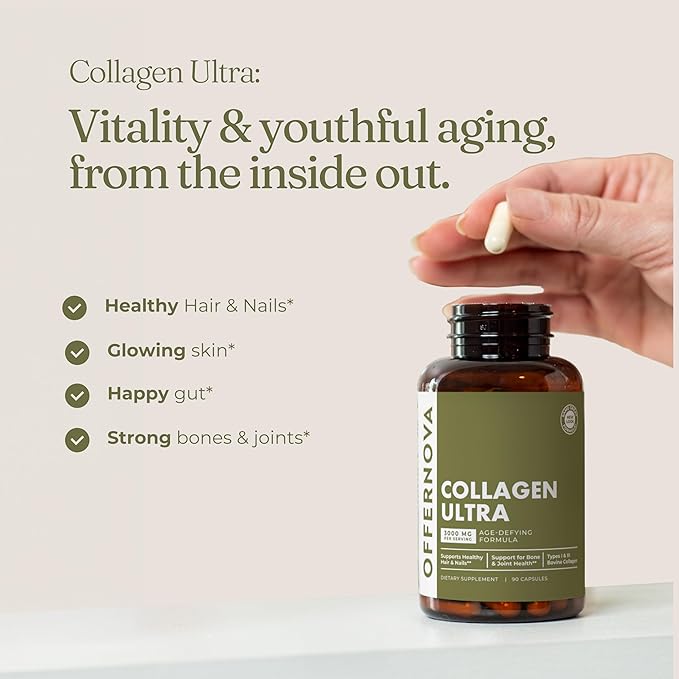 Collagen Ultra Hydrolyzed Collagen Supplements - 3000mg Anti Aging Bovine Collagen Peptides for Healthy Joints, Bones, Hair and Skin. Pastilla de Colageno Hidrolizado, 90 Capsules