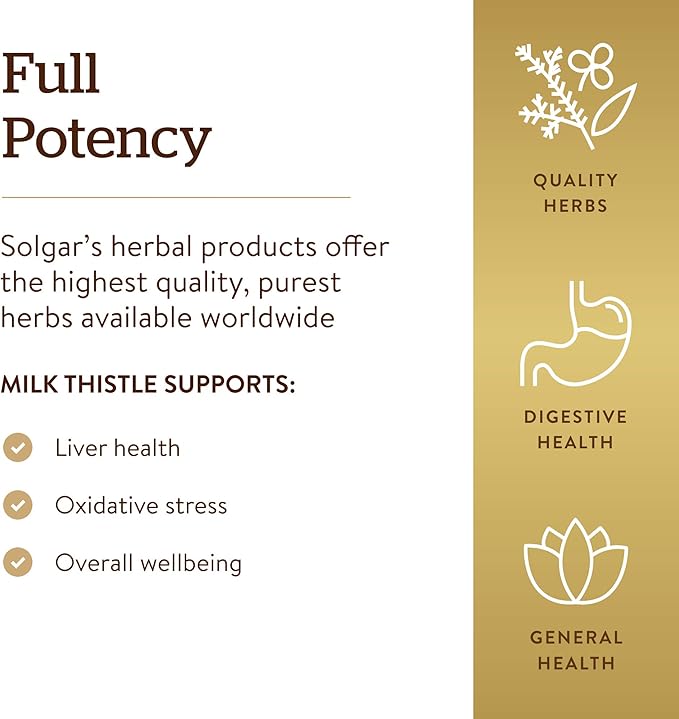 SOLGAR Milk Thistle - 250 Vegetable Capsules - Full Potency (FP) - Non-GMO, Vegan, Gluten Free, Dairy Free, Kosher - 250 Servings