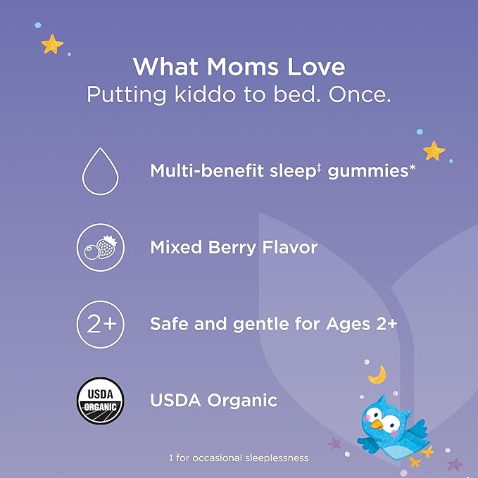 Hyland's Kids - Melatonin Free Organic Sleep Aid Gummies with Calm & Immune Support - with Chamomile, Elderberry & Passion Flower, Helps with Sleeplessness & Restlessness, 60 Vegan Gummies