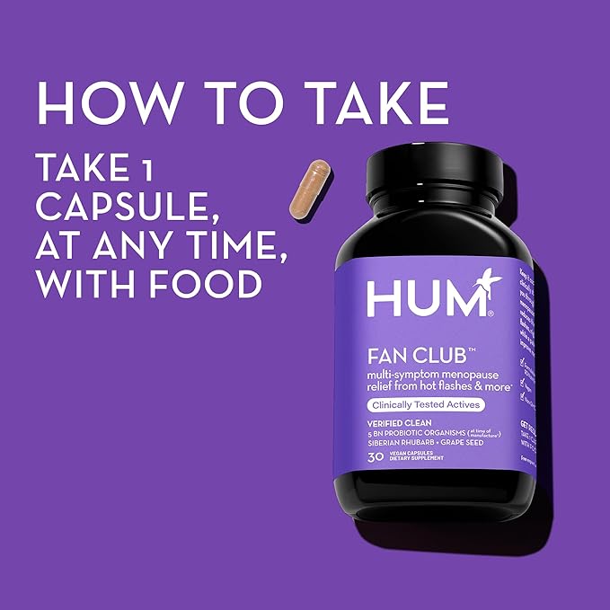 HUM Fan Club - Menopause Probiotic Supplement with Siberian Rhubarb for Women - May Provide Multi-Symptom Relief for Hot Flashes & Low Energy. Helps Hormonal Balance (30-Count)