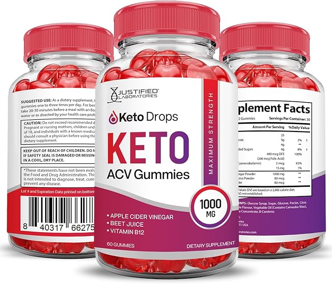Keto Drops Keto ACV Gummies Advanced Formula 1000MG Keto Drops Keto Gummies Apple Cider Vinegar Formulated with Pomegranate Beet Juice Powder B12 Vegan Non GMO 60 Gummys
