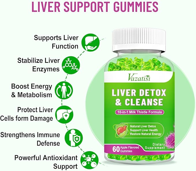 Liver Cleanse Detox Repair Gummies, Liver Support Supplement with Milk Thistle, Artichoke, Dandelion Apple Flavor 120ct