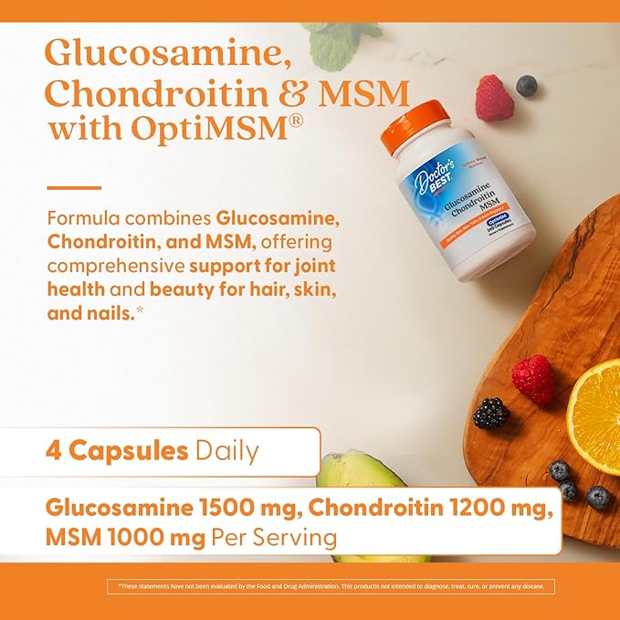 Doctor's Best Glucosamine Chondroitin Msm with OptiMSM Capsules, Supports Healthy Joint Structure, Function & Comfort, Non-GMO, Gluten Free, Soy Free, 240 Count (Pack of 1)
