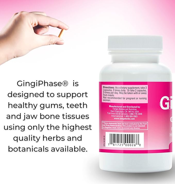 GingiPhase Natural Herbal Dental Support Supplement for Healthy Gums, Teeth, and Jaw Circulation (120 Capsules)