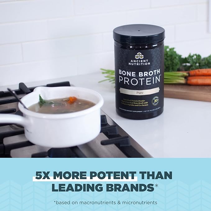 Ancient Nutrition Bone Broth Protein Powder, Pure Flavor, 20g Protein per Serving, Supports Healthy Skin, Gut Health, Joint Supplement, Gluten Free, Paleo and Keto Friendly, 40 Servings
