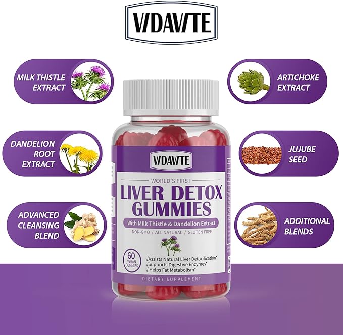 Liver Cleanse Detox & Repair Gummies — 1500mg Silymarin Milk Thistle Supplement with Artichoke, Dandelion and 20+ Herbs — Essential Liver Support Supplement for Men & Women (60 Vegan Gummies)