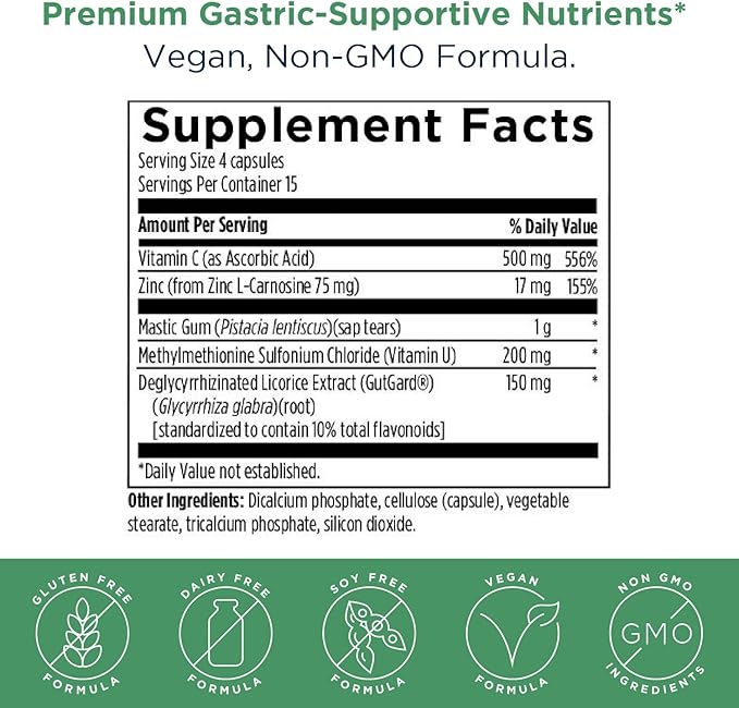 Designs for Health GastroMend HP - Mastic Gum, Zinc, L-Carnosine, Deglycyrrhizinated Licorice Gut Health Supplements - May Support Gastric Health, Occasional Bloating or Upset Stomach (60 Capsules)