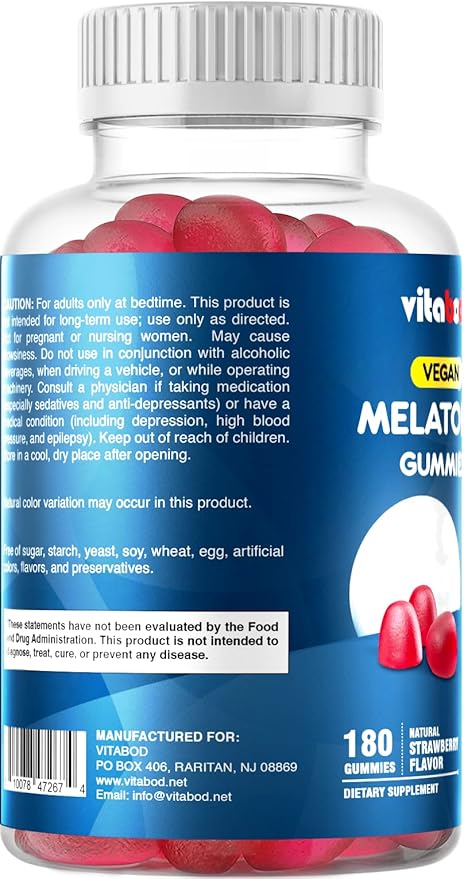 Melatonin 20mg Gummies - 180 Count - Drug Free - Natural Strawberry Flavor - Vegetarian, Non-GMO, Gluten Free (1 Bottles)