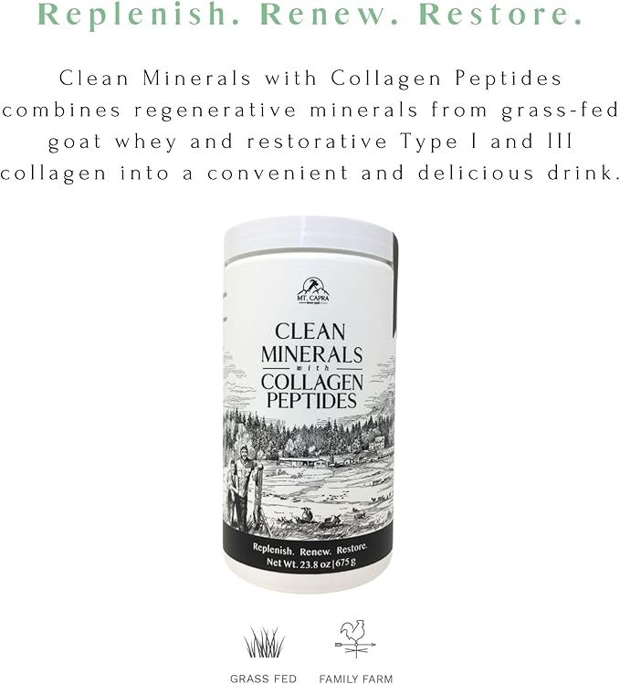 Mt. Capra Clean Minerals with Collagen Peptides | Whole Food Minerals from Goat Milk Whey and Grass-Fed Type I and III Collagen Peptides | 10 g Protein per Serving | Unflavored | 20 Servings - 23.8 oz