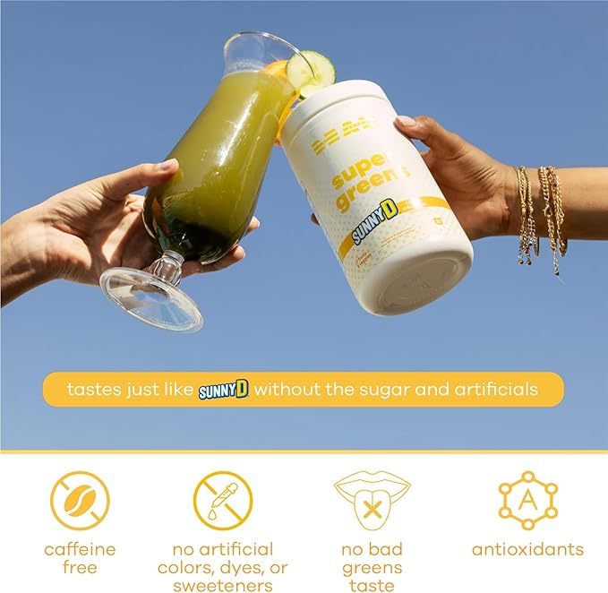 Be Amazing Super Greens Powder with Prebiotics, Digestive Enzymes & Antioxidants | Energy Supplements, 17 Fruits & 8 Veggies | Gluten-Free Juice & Smoothie Mix | Sunny D, 20 Servings, 360 g
